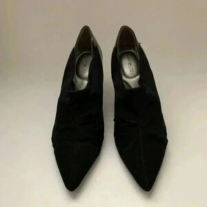 ❤️2/50❤️Bandolino Black Ruched Fabric Heel Bootie Pointed Toe Slip On size 8.5